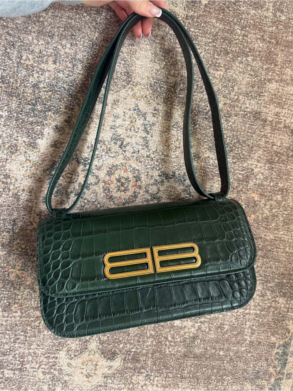 BALENCIAGA Gossip Small Green Crocodile-Effect
Shoulder Bag